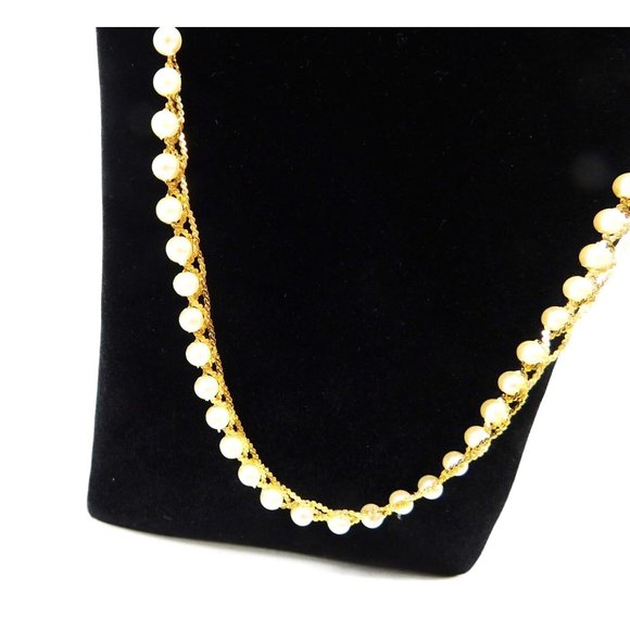 Vintage Signed Napier Faux Pearl Woven Gold Tone Necklace Chain 24" - Picture 4 of 9